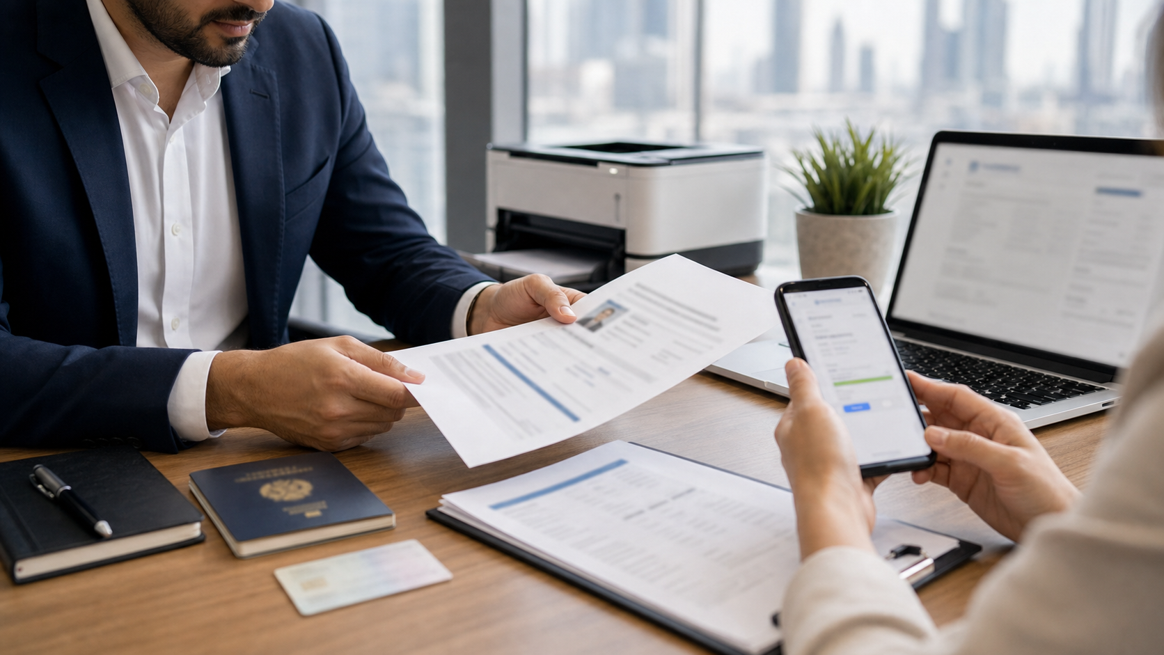 Consultant reviewing a digital UAE visa copy document