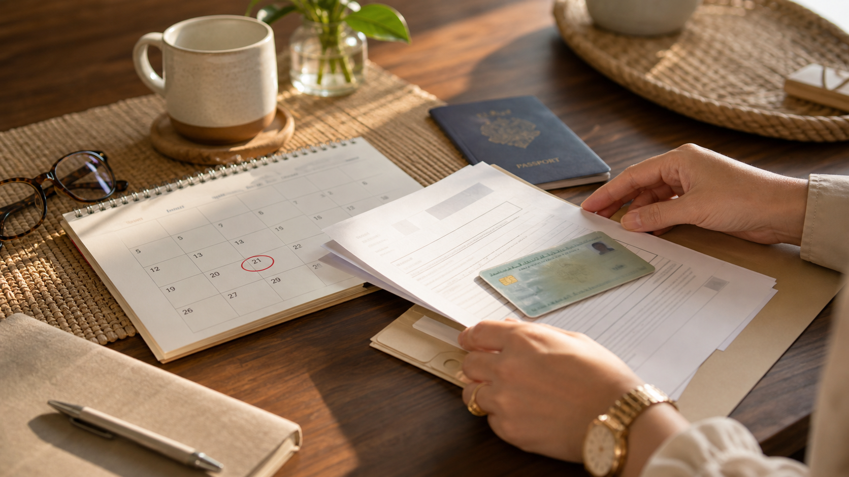 Editorial image illustrating renewing an Emirates ID in the UAE before or after expiry for UAE residents, employees, investors, dependants, sponsors, employers and company administrators. The visual supports people who need to prepare renewal documents, understand timing, avoid late fines and track the replacement card. Important official routes include ICP Smart Services, the UAEICP app, accredited typing offices and Customer Happiness Centres. Common details used during the process include Emirates ID number, passport details, residence visa status, application number, expiry date and registered mobile number. Users searching for Emirates ID renewal UAE often need a reliable official result before travel, employment, banking, residency processing or family administration. renew Emirates ID online guidance should explain the correct authority, required reference details, possible status stages and practical next actions. A clear Emirates ID renewal requirements process helps users avoid unofficial websites, incorrect records, missing documents and confusion between separate government systems. People also search for Emirates ID renewal fees, expired Emirates ID and Emirates ID renewal status when they need an immediate answer. Related searches include Emirates ID expiry, UAE ID renewal process, Emirates ID late fine and renewal application UAE. The process may affect residence compliance, Emirates ID processing, company onboarding, bank KYC, insurance, telecom services, travel planning and document verification. Applicants should use exact passport and application details, confirm the issuing emirate or responsible authority, and save official evidence when the result is important. This image represents a practical UAE documentation workflow without showing real personal information, official credentials or confidential application data. Editorial image illustrating renewing an Emirates ID in the UAE before or after expiry for UAE residents, employees, investors, dependants, sponsors, employers and company administrators. The visual supports people who need to prepare renewal documents, understand timing, avoid late fines and track the replacement card. Important official routes include ICP Smart Services, the UAEICP app, accredited typing offices and Customer Happiness Centres. Common details used during the process include Emirates ID number, passport details, residence visa status, application number, expiry date and registered mobile number. Users searching for Emirates ID renewal UAE often need a reliable official result before travel, employment, banking, residency processing or family administration. renew Emirates ID online guidance should explain the correct authority, required reference details, possible status stages and practical next actions. A clear Emirates ID renewal requirements process helps users avoid unofficial websites, incorrect records, missing documents and confusion between separate government systems. People also search for Emirates ID renewal fees, expired Emirates ID and Emirates ID renewal status when they need an immediate answer. Related searches include Emirates ID expiry, UAE ID renewal process, Emirates ID late fine and renewal application UAE. The process may affect residence compliance, Emirates ID processing, company onboarding, bank KYC, insurance, telecom services, travel planning and document verification. Applicants should use exact passport and application details, confirm the issuing emirate or responsible authority, and save official evidence when the result is important. This image represents a practical UAE documentation workflow without showing real personal information,